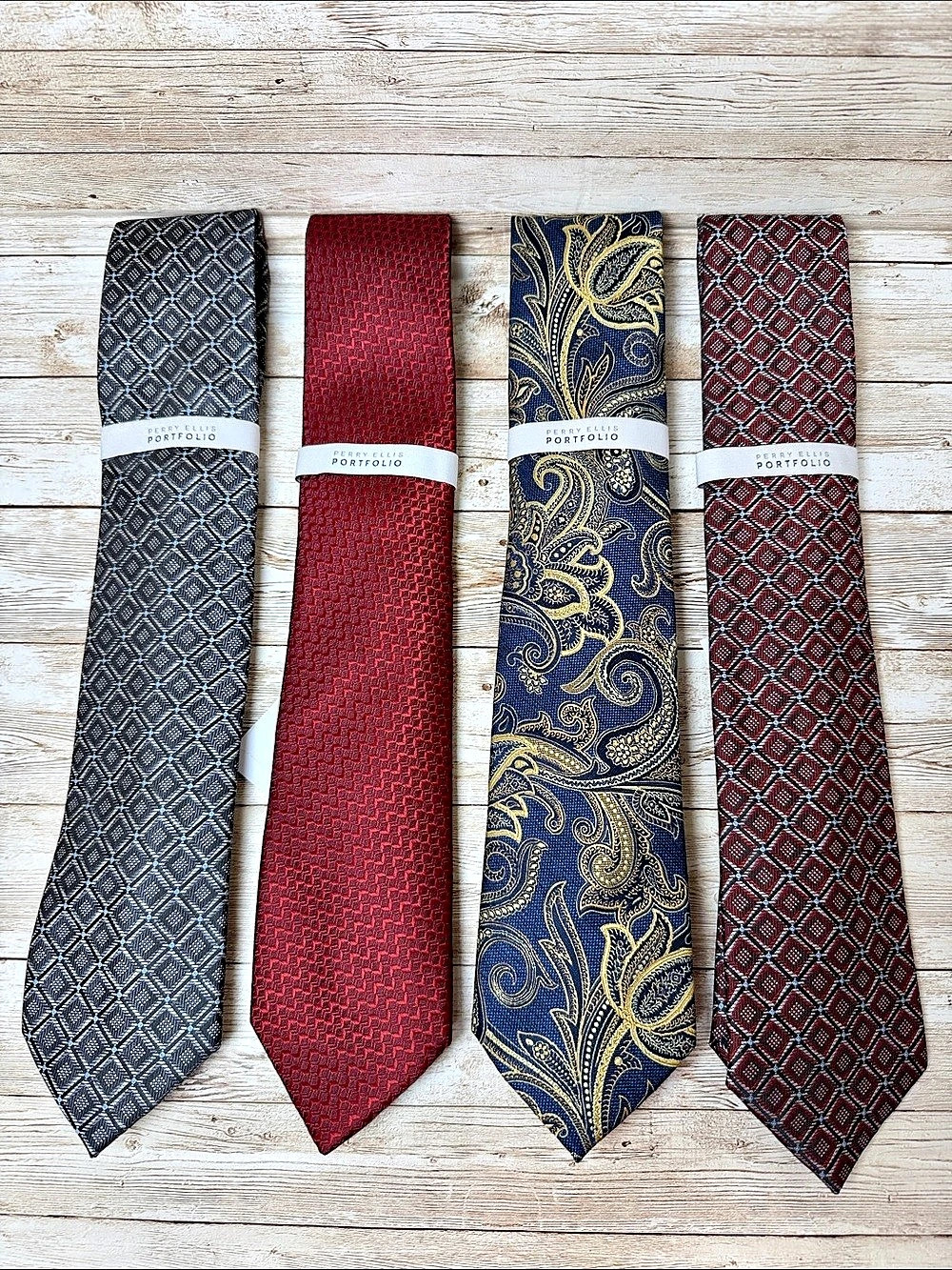Perry Ellis Portfolio Williams Geo and Carver Paisley Geometric Polyester Ties N